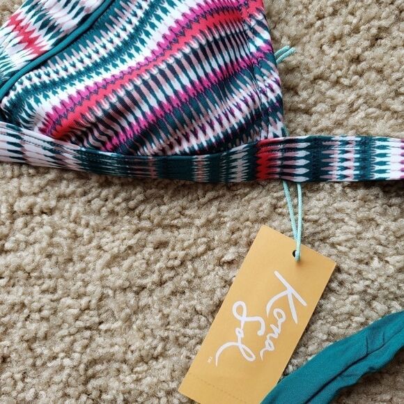 Kona Sol Teal Traingle Halter Bikini Top NWT Small - Picture 3 of 6